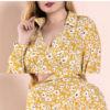 Plus Size Original design Spring Autumn Floral Yellow Long Sleeve Women Dresses