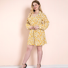 Plus Size Original design Spring Autumn Floral Yellow Long Sleeve Women Dresses