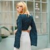 Womens Fashion V Neck Long Sleeve chiffon polka dot fabric crop tops