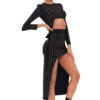 Long sleeve women 2 pieces fashion sexy black dress