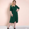 Plus Size Middle East Casual Green V-neck Women Dresses