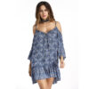 Large Size Loose Off-shoulder Dress Skirt Fashion Printed Blue Women's Dress