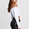 New design clothing women tops ribbed long sleeve crop top