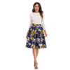 Stylish dress knee length long floral printed swing skirt