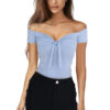 Slim off the shoulder t shirts tie sexy women tops and blouses