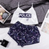 Police Handcuffs Print Women Spaghetti Strap Silk Shorts Pajama Loose Summer Sleepwear Satin