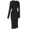 Latest Women Front Wrap Tie Dress V Neck Long Sleeve Side Slit Midi Black Formal Dress