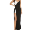 New Sexy V-neck Black and White Stitching Strap Slit Evening Dress