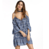 Large Size Loose Off-shoulder Dress Skirt Fashion Printed Blue Women's Dress