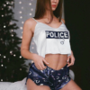 Police Handcuffs Print Women Spaghetti Strap Silk Shorts Pajama Loose Summer Sleepwear Satin